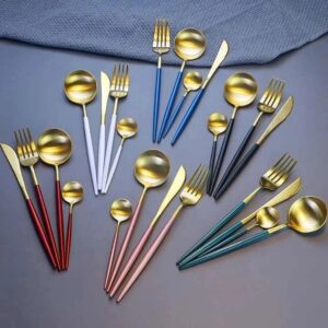 24pc semi gold cutlery set
