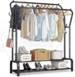 Double clothes rack with bottom shelves
