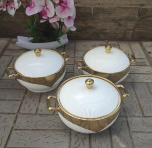 3pc Luxurious serving bowls with gold rim