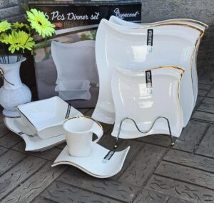 36pc white dinner set with gold rim