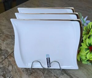 6pc white dinner plate set with Gold rim